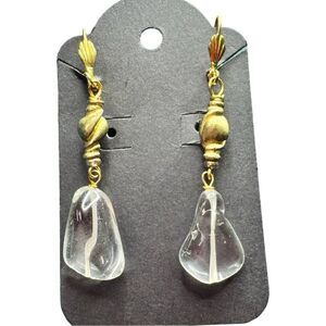 Earrings – Vintage MCM Gold-Tone Leverback & Clear Glass Dangle